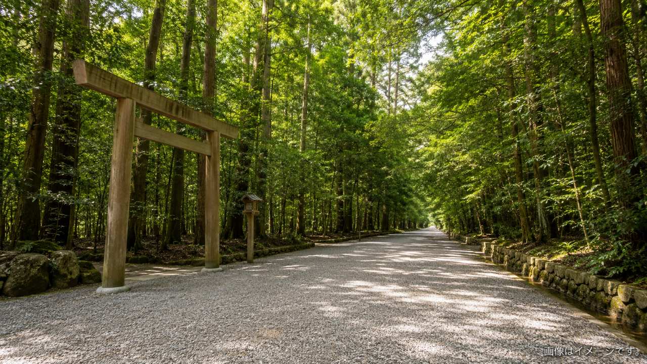 伊勢神宮の外宮から内宮へ向かう参拝ルートをイメージした風景